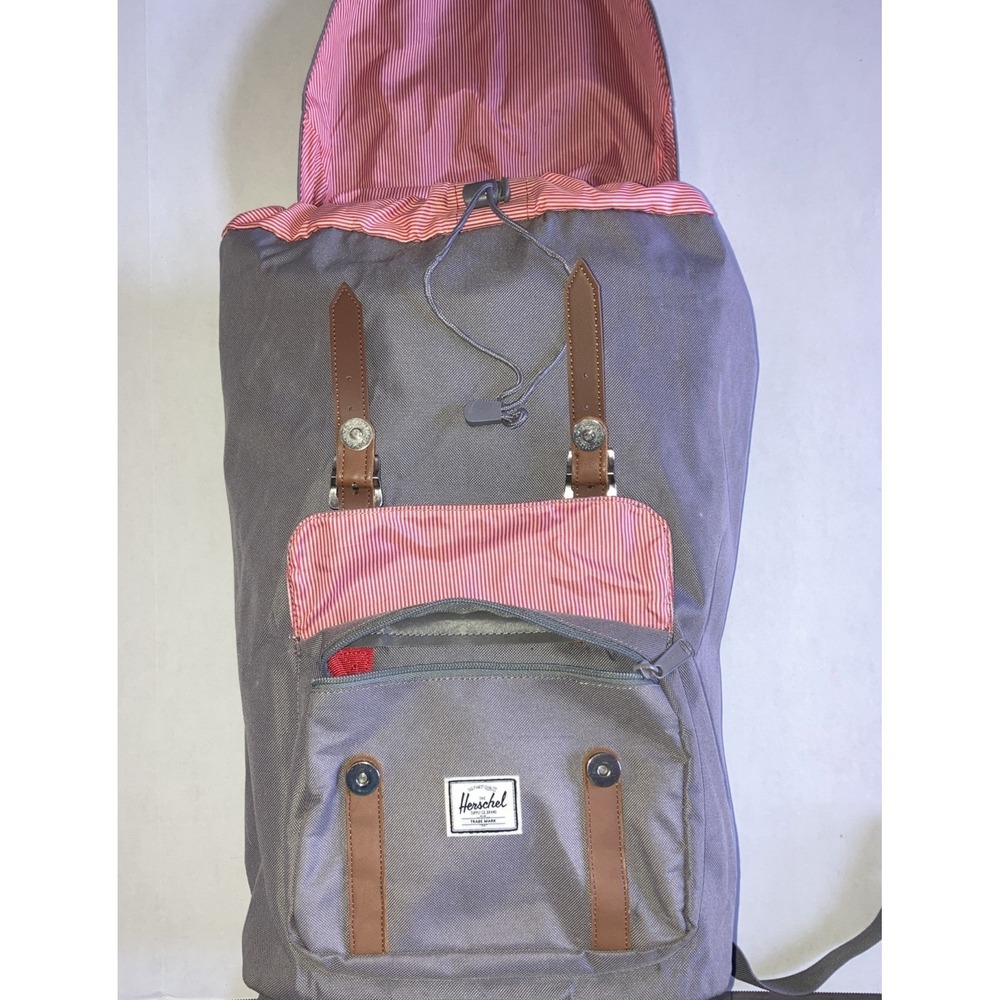 Herschel Little America Mid Laptop Backpack Grey & Red/White Stripe Lining - Picture 3 of 16